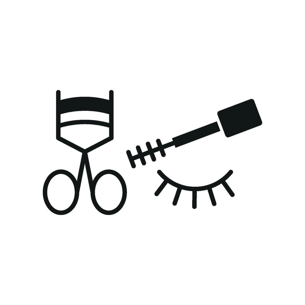 Mascara and Eyelash Curl Set Icon is a creative and trendy design, ideal for makeup tutorials, beauty enthusiasts, and cosmetic advertisements vector