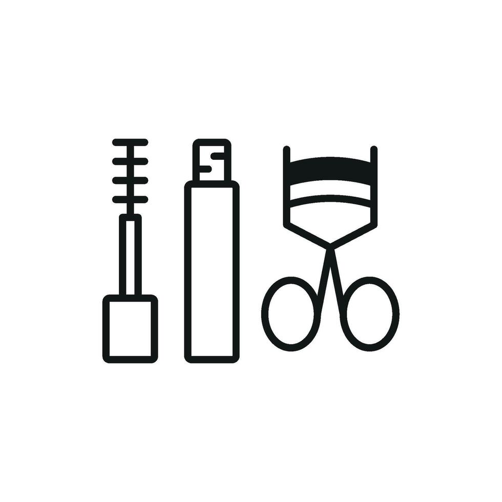 Mascara and Eyelash Curl Set Icon provides a refined and minimalistic look, ideal for promoting high-quality cosmetic products and makeup workshops vector