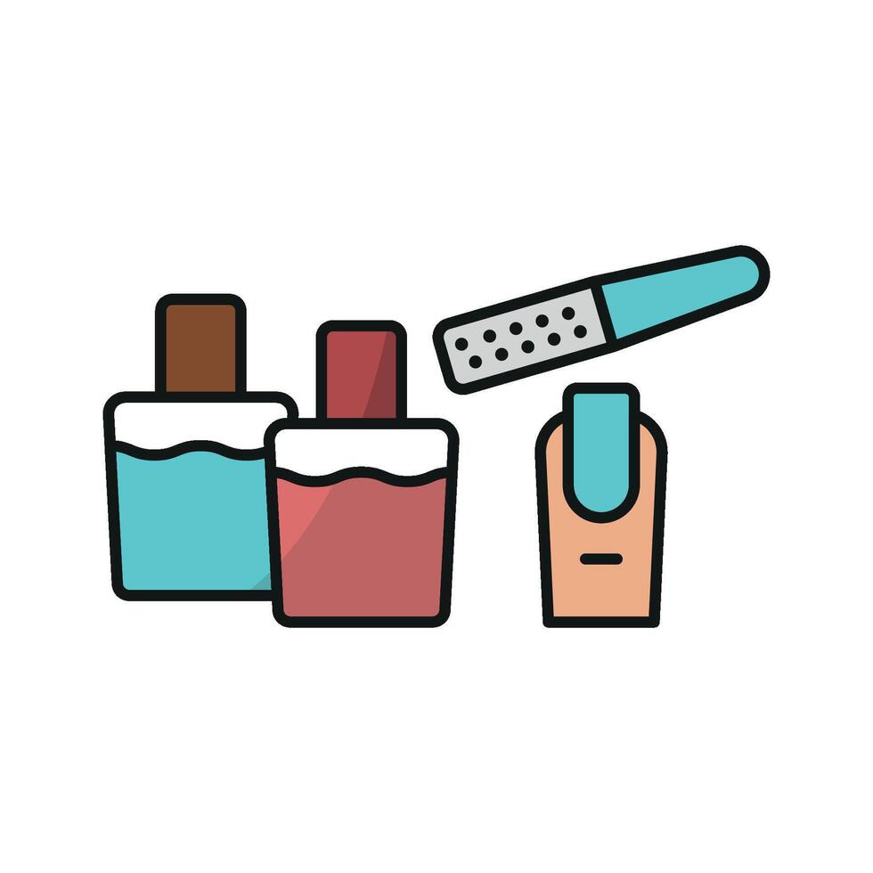 Nail Polish Bottle and Nail File Set Icon offers a sleek and minimalist graphic, perfect for personal care products, beauty stores, and manicure guides vector