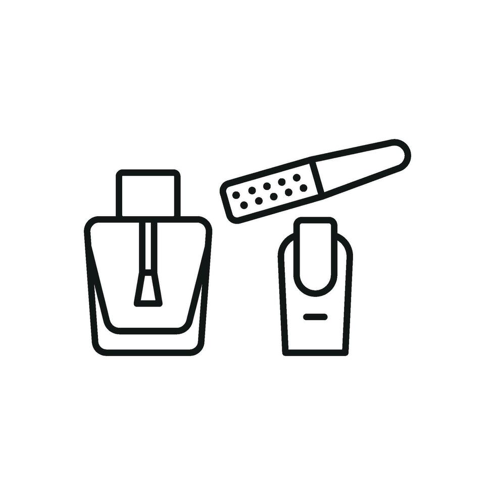 Nail Polish Bottle and Nail File Set Icon is a versatile and functional graphic, perfect for beauty apps, manicure services, and cosmetic marketing vector