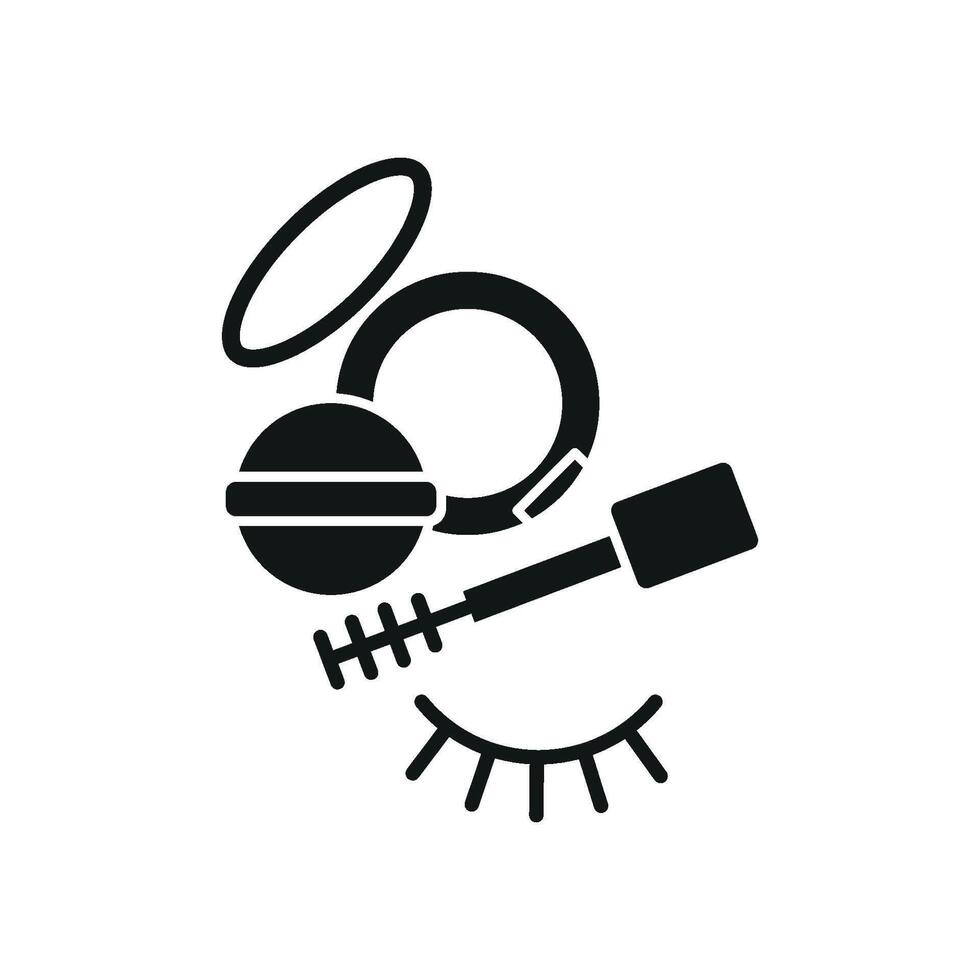 Powder Puff and Mascara Icon features a clean and refined design, perfect for makeup artists, beauty influencers, and product advertisements vector