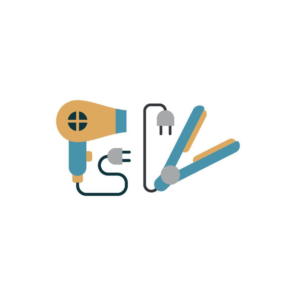 Hairdryer and Hair Straightener Set Icon is a versatile design, ideal for hair salons, personal care branding, and online retail platforms vector