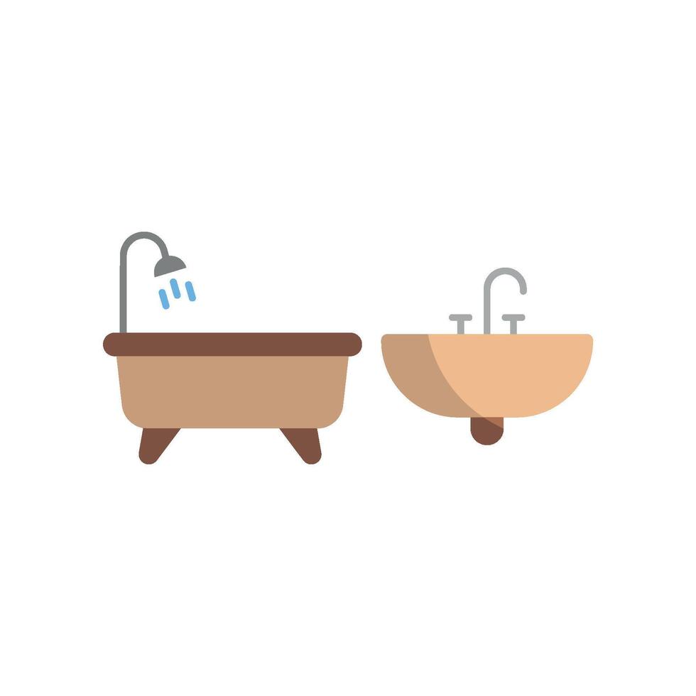 Sink and Bathtub Set Icon features a balanced and detailed look, ideal for integrating into bathroom planning tools, interior design apps, and product advertisements vector