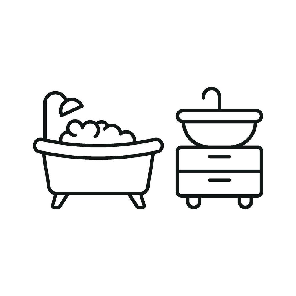 Sink Set and Bathtub Set Icon offers a fresh and modern graphic, ideal for eco-friendly home renovation projects, bathroom fixture marketing, and sustainable living solutions vector