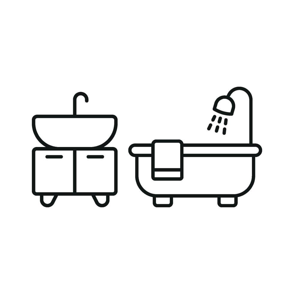 Sink Set and Bathtub Set Icon is a stylish and versatile graphic, great for marketing bathroom products, remodeling ideas, and online store branding vector