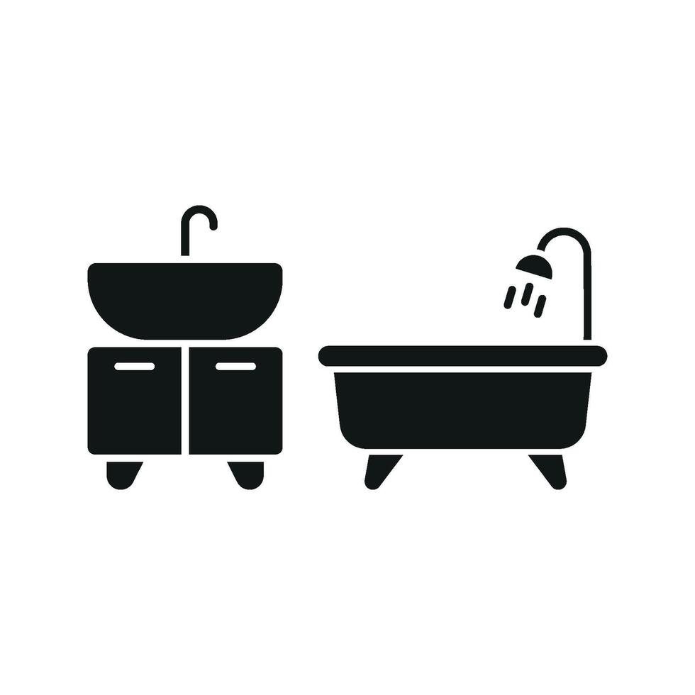 Sink Set and Bathtub Set Icon features a cozy and elegant design, ideal for bathroom furniture, wellness apps, and home comfort solutions vector