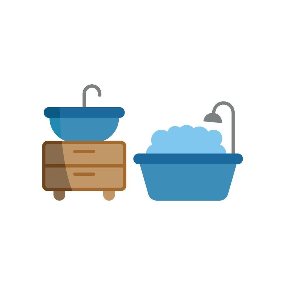 Sink Set and Bathtub Set Icon offers an upscale and modern design, ideal for high-end bathroom remodels, luxury real estate, and bathroom fixture brands vector