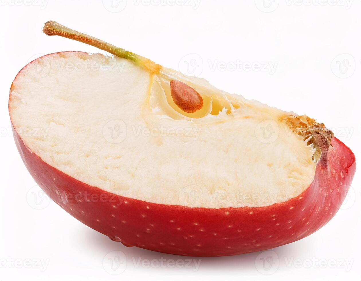 a bitten red apple, with a clear cut on the side. photo