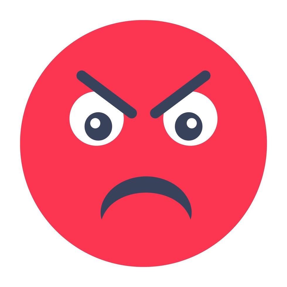 Conceptual flat rounded design icon of angry face vector