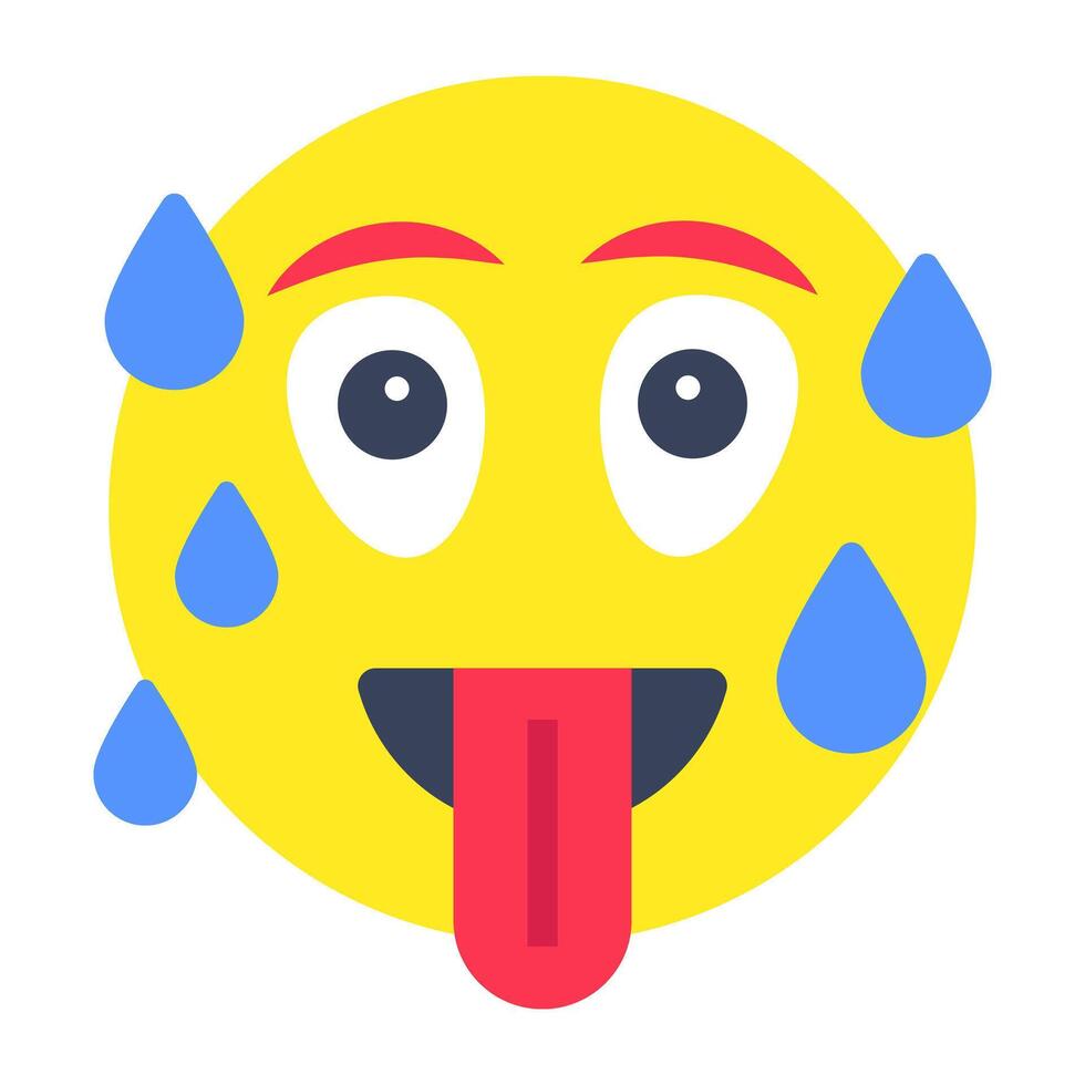 A flat rounded design icon of sweat face vector