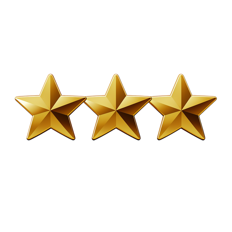 Three gold stars symbolizing rating, excellence, and superior quality png