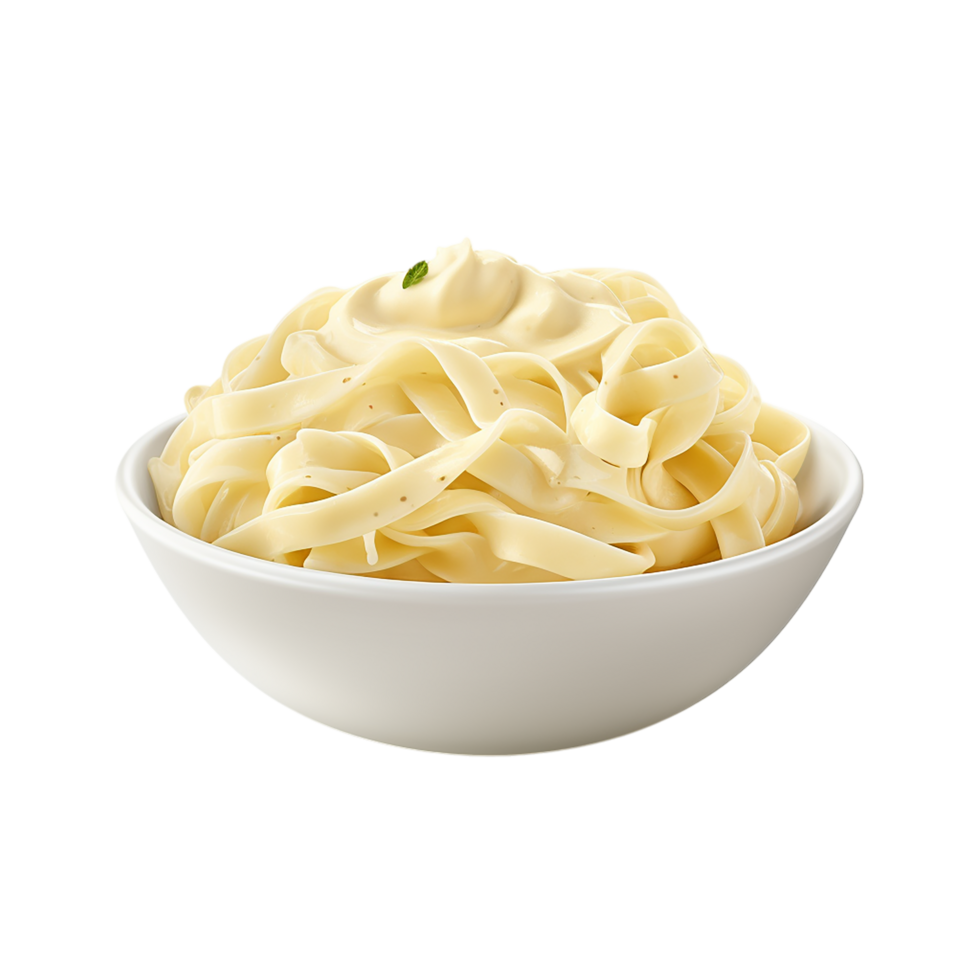Delicious bowl of fresh pasta with creamy sauce and garnished herbs png