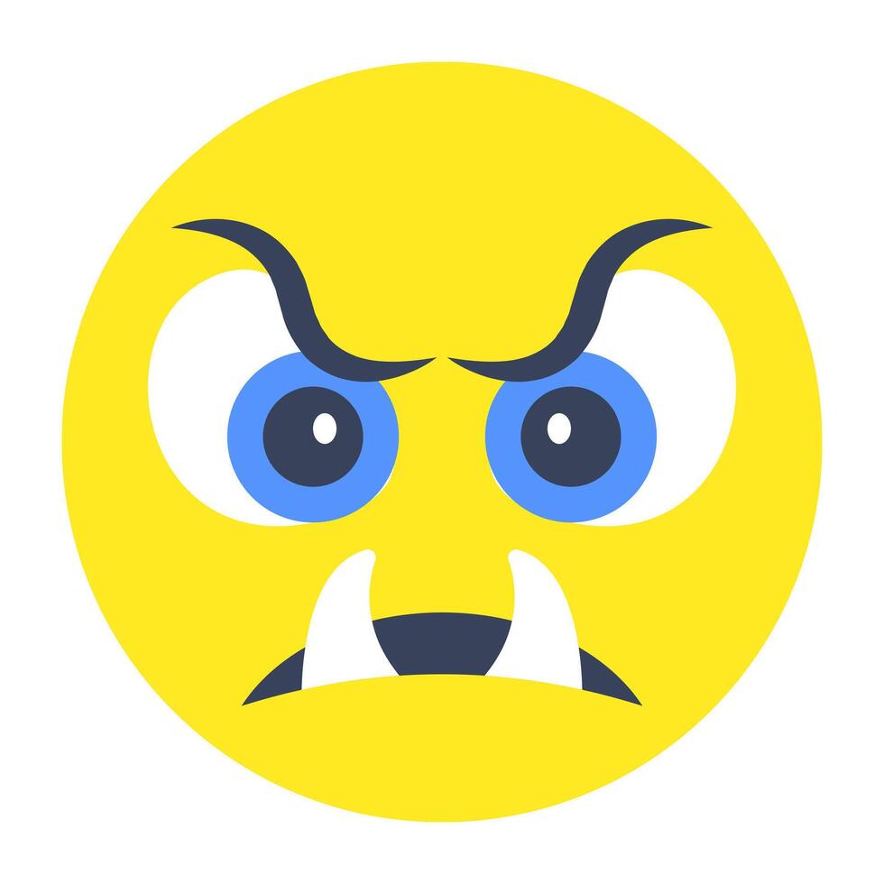 Conceptual flat rounded design icon of angry face vector