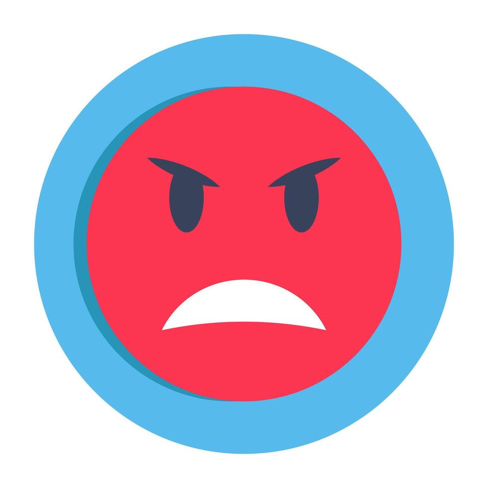 Conceptual flat rounded design icon of angry face vector
