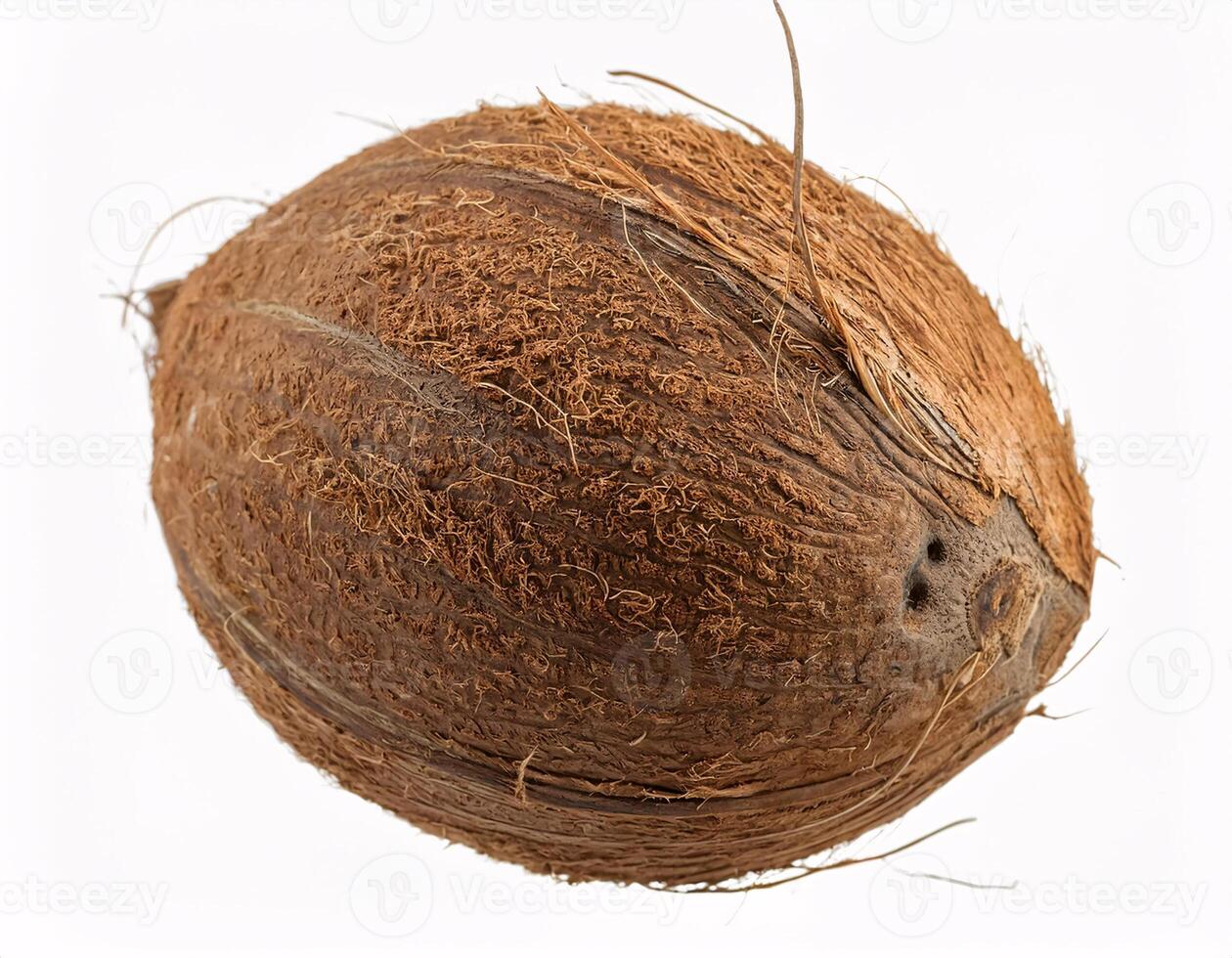 Fallen coconut floating in the air, isolated on white background photo