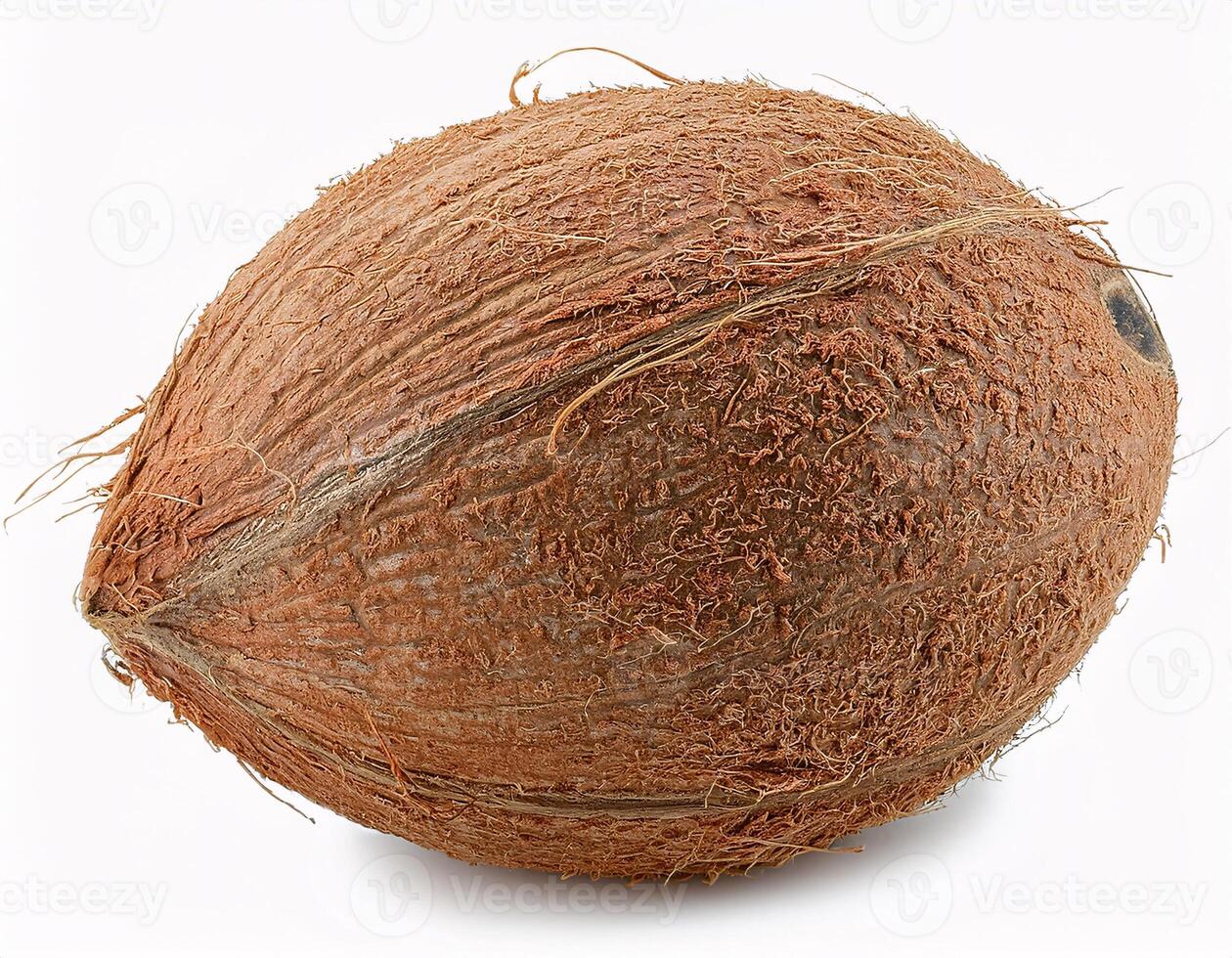 Fallen coconut floating in the air, isolated on white background photo
