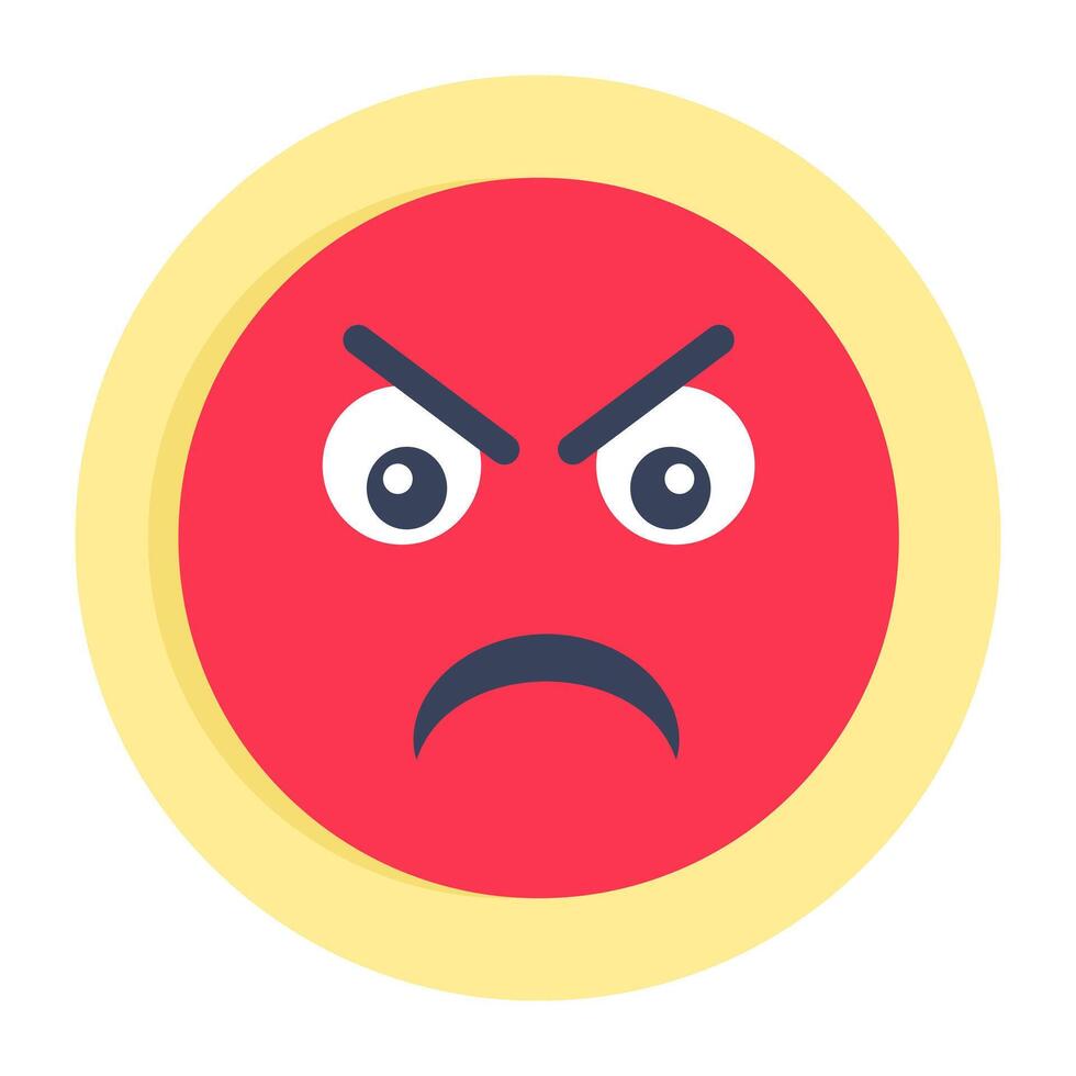 Conceptual flat rounded design icon of angry face vector