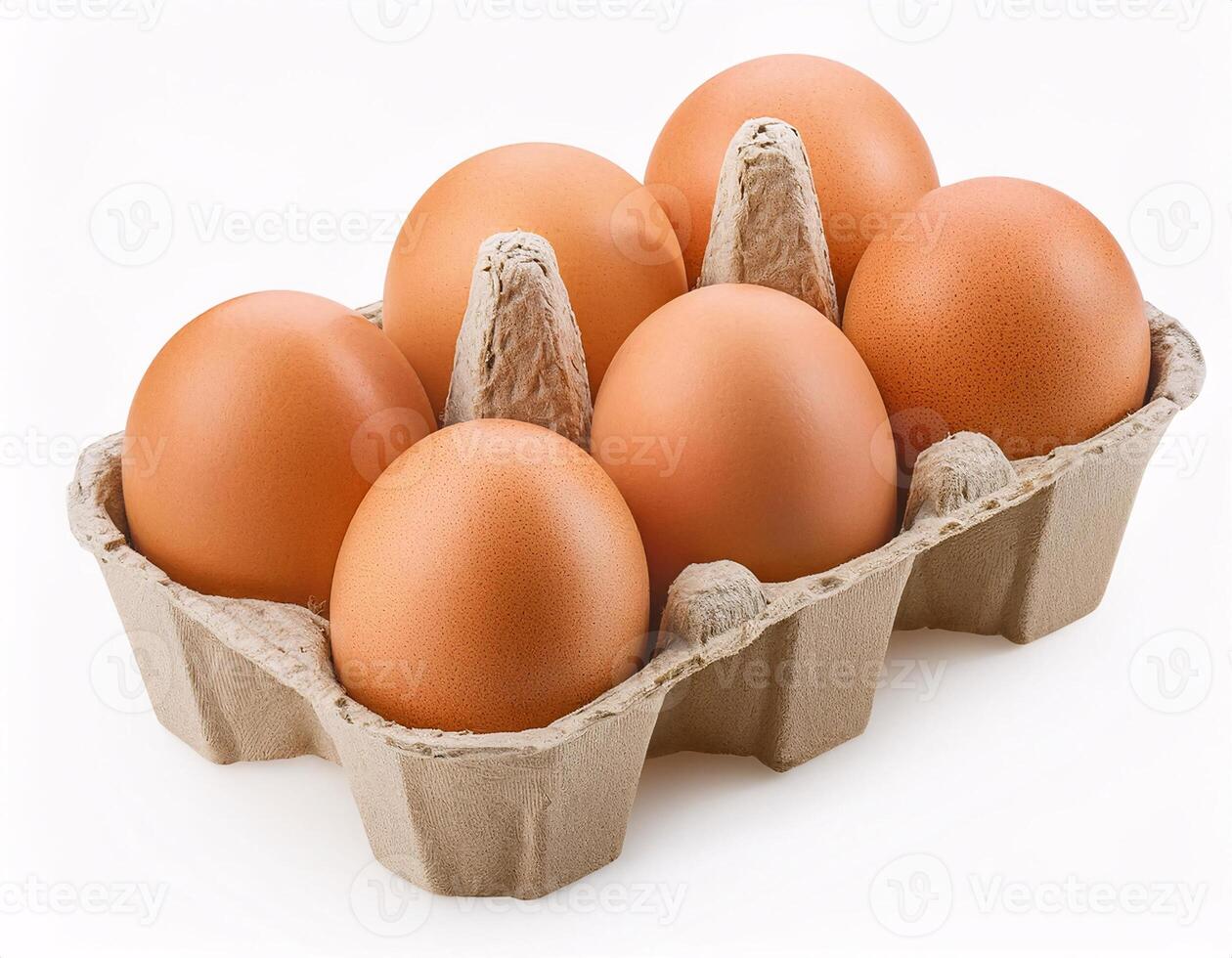 Ten chicken eggs lying in a paper box, isolated on a white background photo