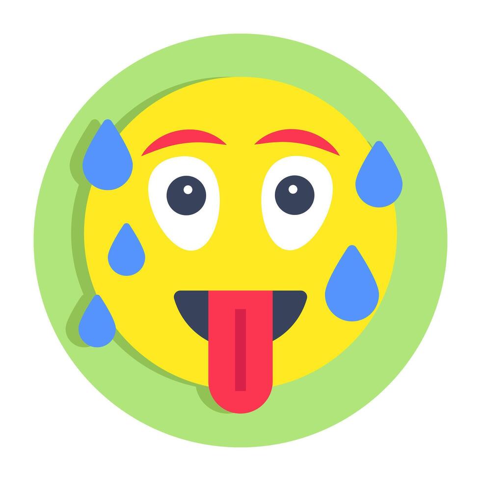 A flat rounded design icon of sweat face vector