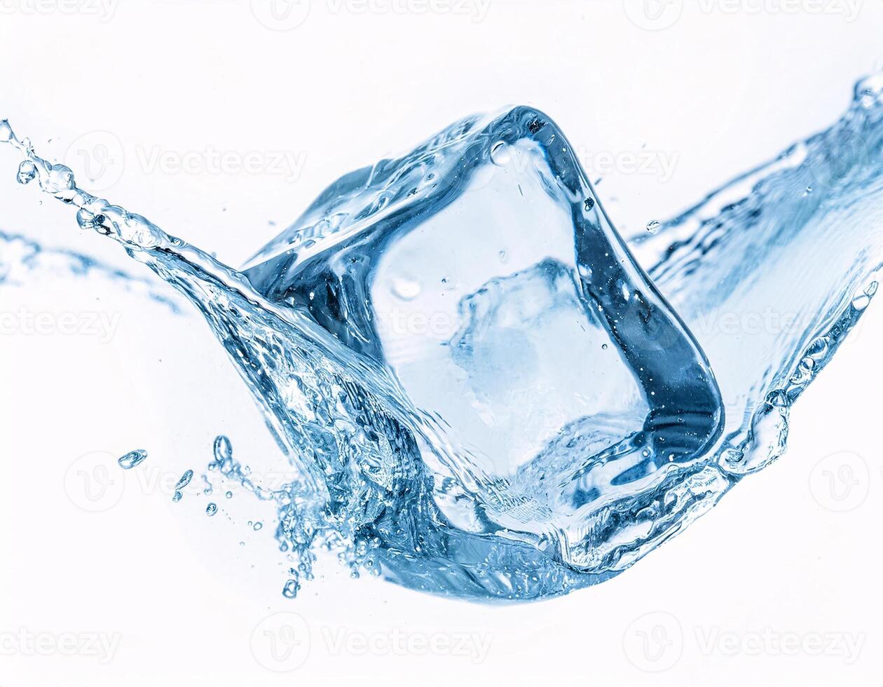 Falling ice dice floating in the air, isolated on white background. photo