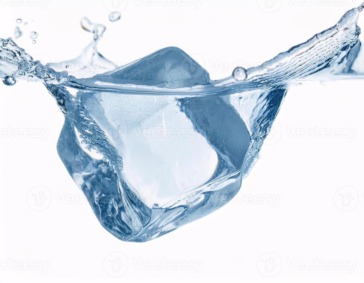 Falling ice dice floating in the air, isolated on white background. photo