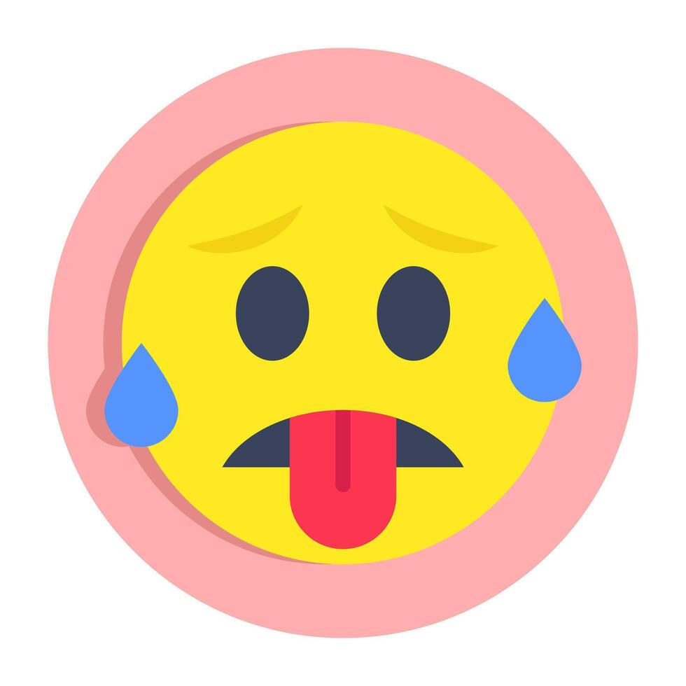 A flat rounded design icon of sweat face vector