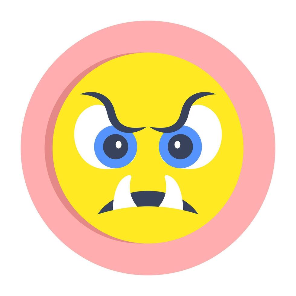 Conceptual flat rounded design icon of angry face vector