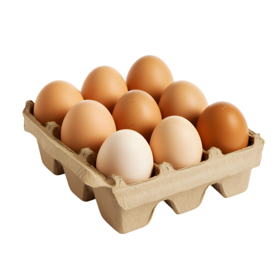 Carton of Brown and White Eggs in a Tray Isolated on png