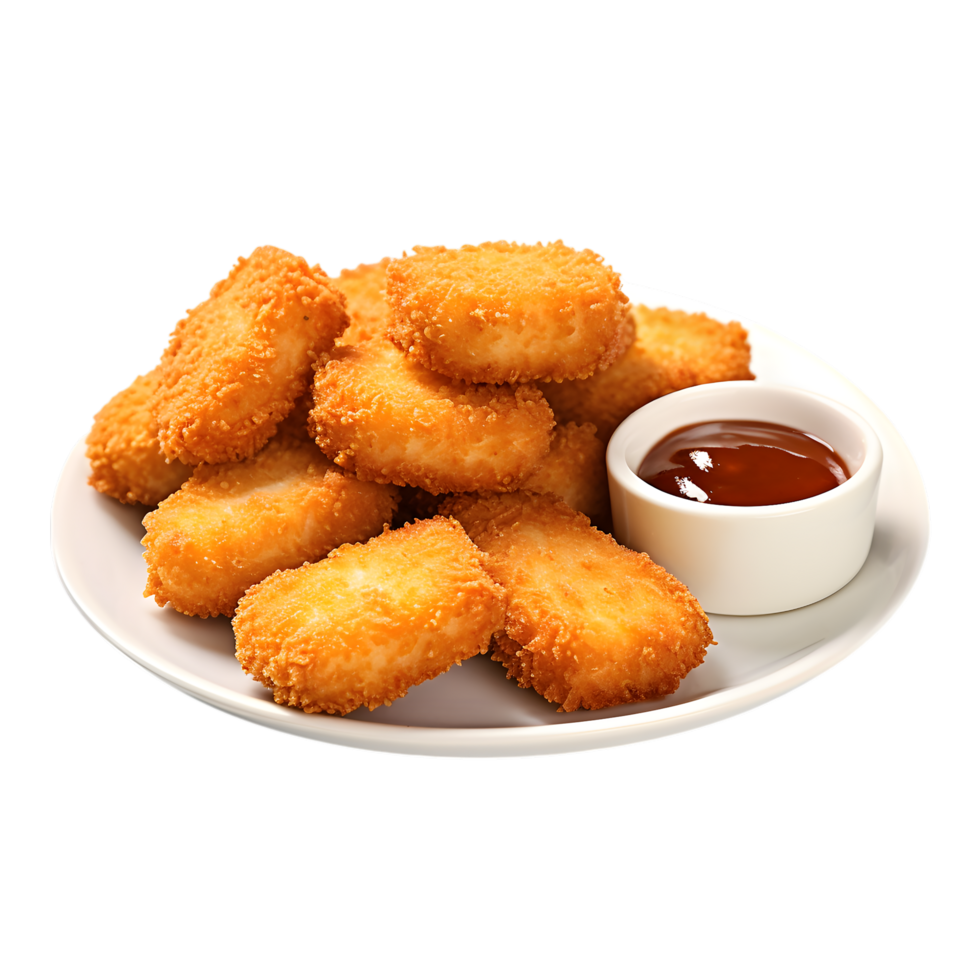Plate of Crispy Chicken Nuggets with Dipping Sauce Isolated on png