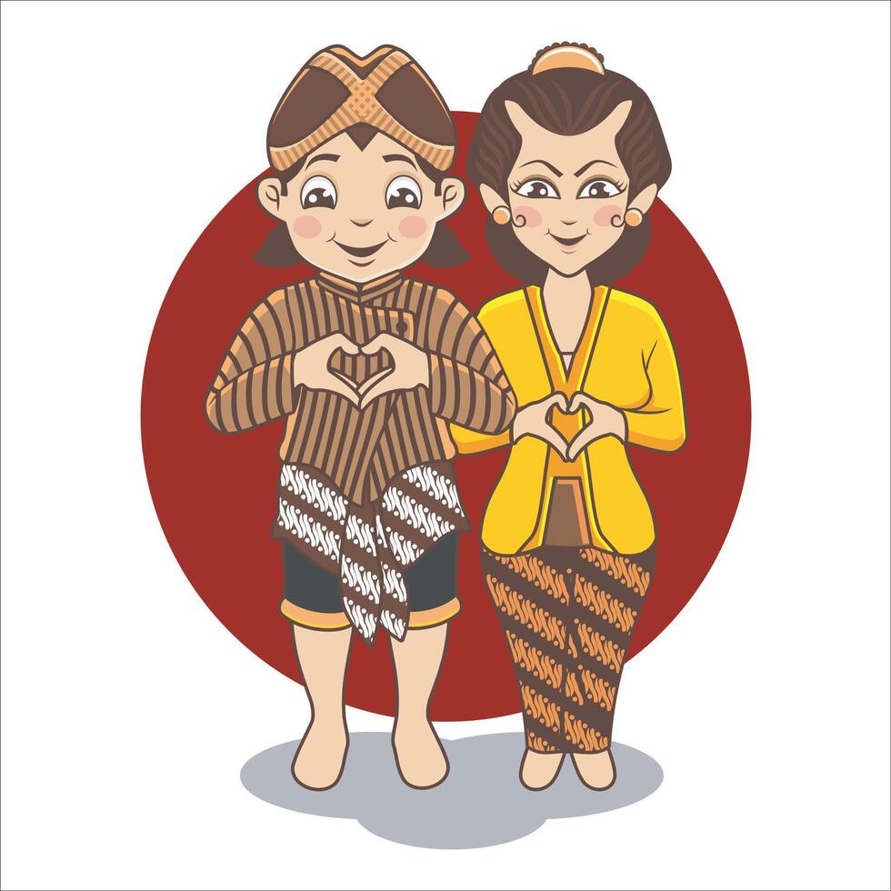 A couple wearing traditional Central Javanese clothes vector