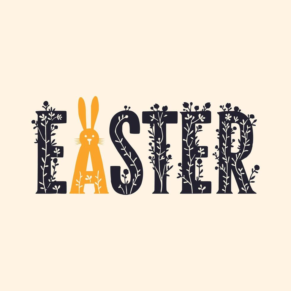 Easter Silhouette Custom Font Letters with Unique Cross Bunny and Floral Elements vector