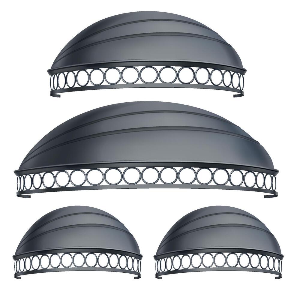 Black shop canopy, store awning set. Tents, sun shade shelters vector