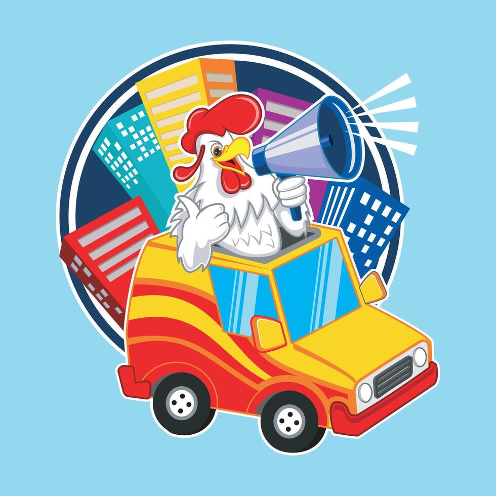 Chicken mascot announcer vector