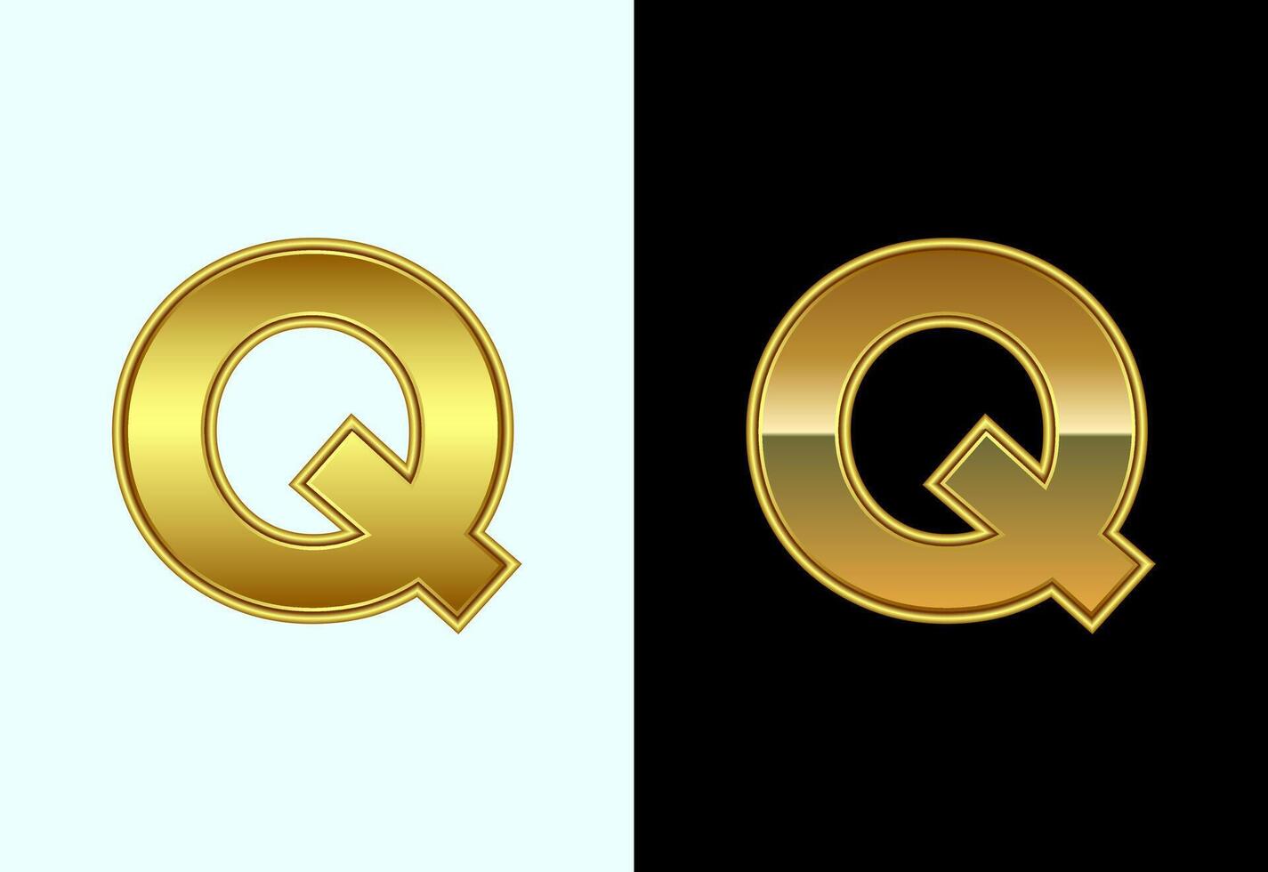 Initial alphabet Q in gold color style. Graphic alphabet symbol for corporate business identity vector