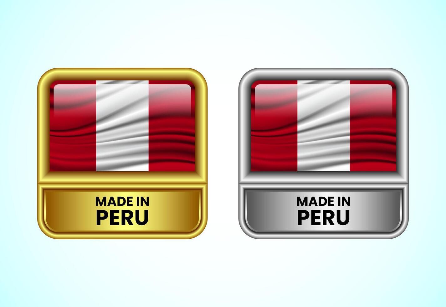 Made in Peru label icon in gold and silver color. Flag icon set for business vector