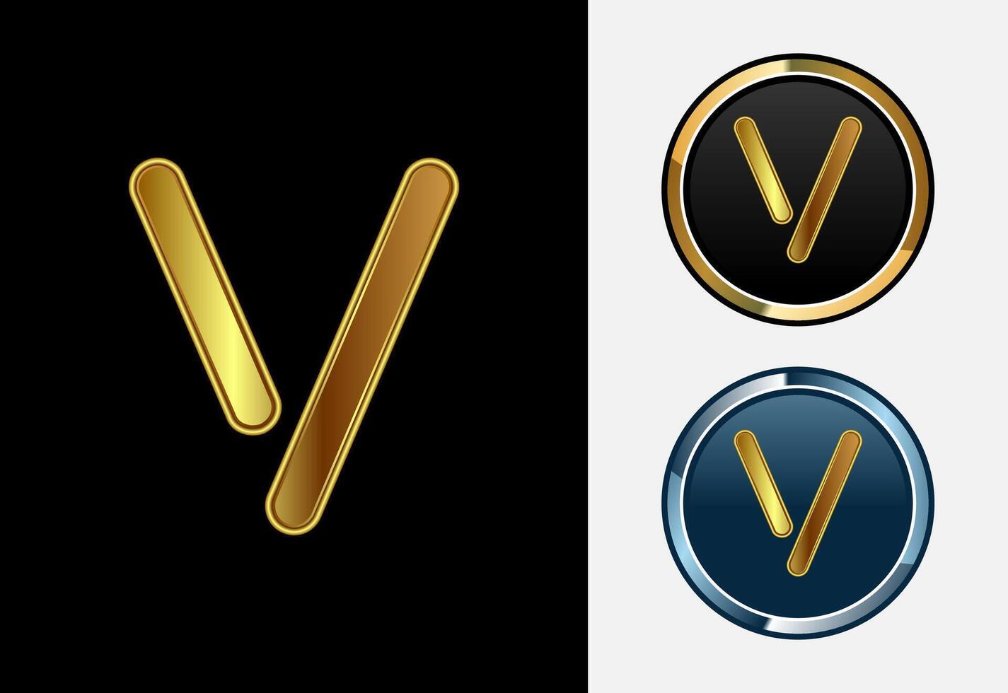 Futuristic alphabet V in gold color style. Graphic alphabet symbol for corporate business identity vector