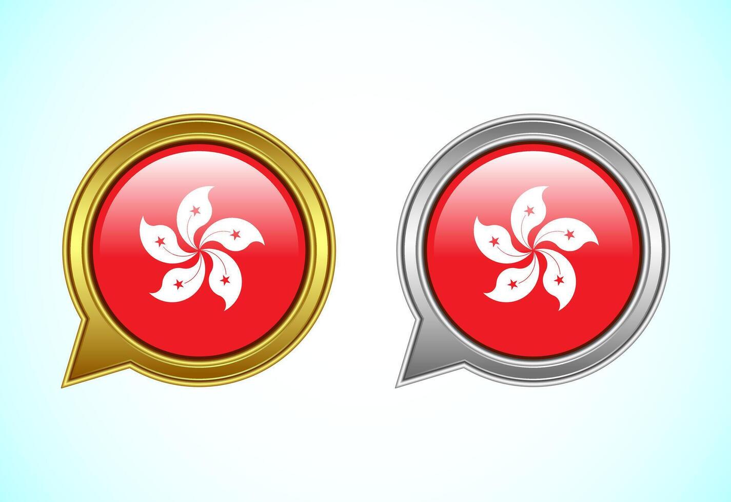 Hong Kong flag speech bubble. Speaking flag icon in gold and silver color vector