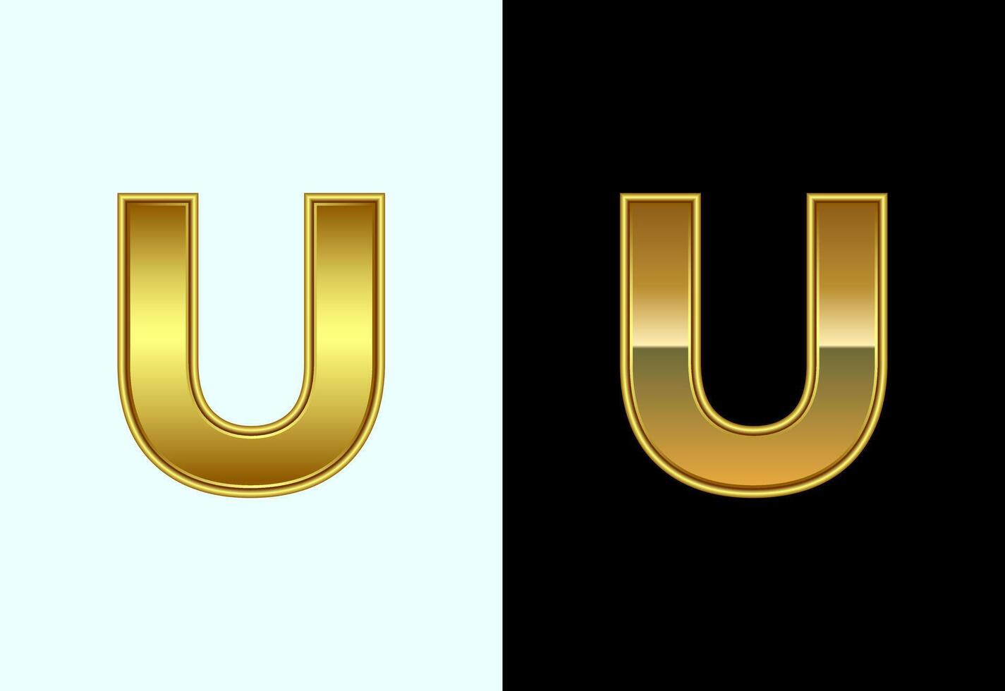 Initial alphabet U in gold color style. Graphic alphabet symbol for corporate business identity vector