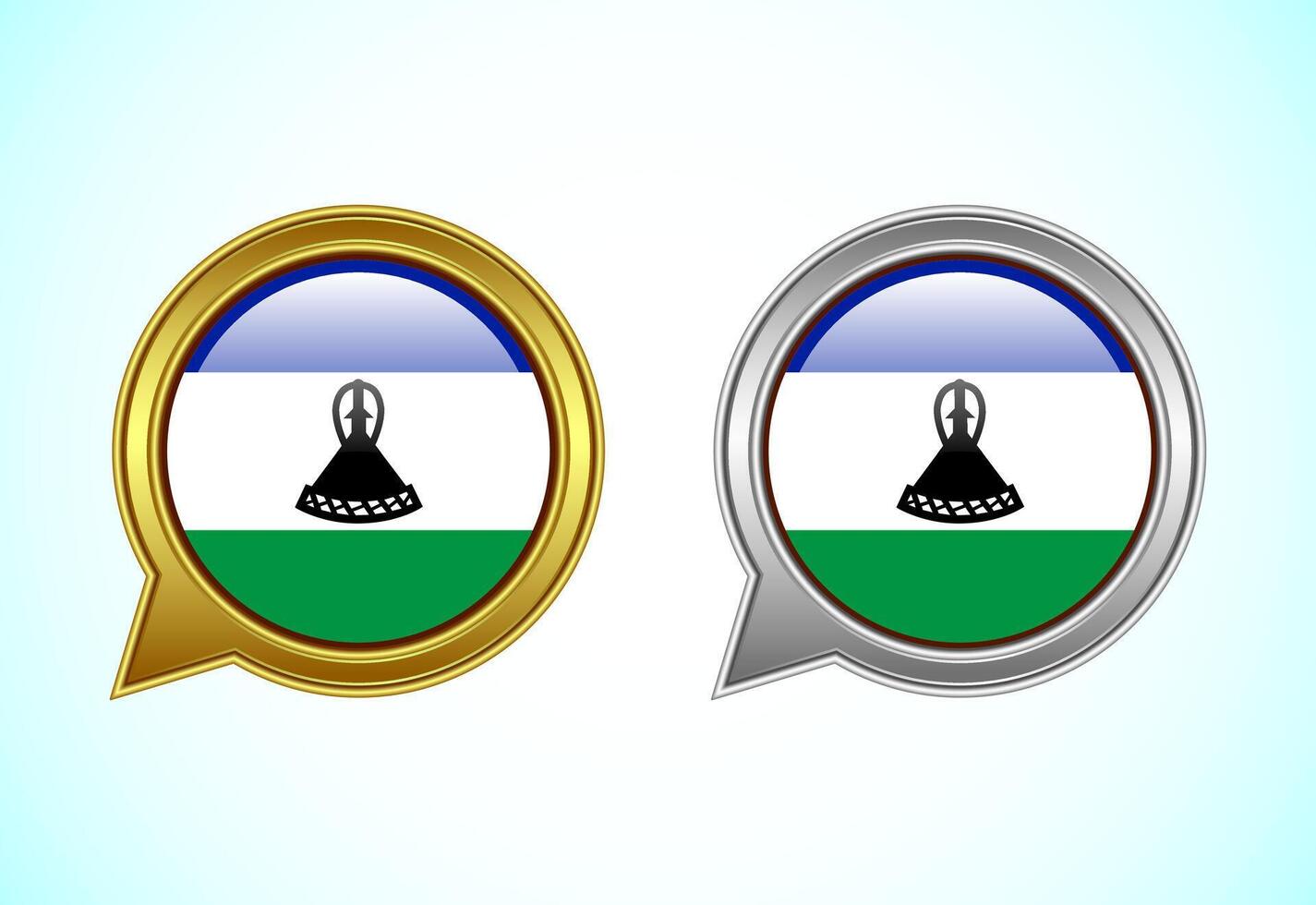 Lesotho flag speech bubble. Speaking flag icon in gold and silver color vector
