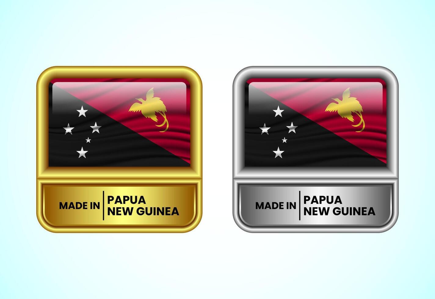 Made in Papua New Guinea label icon in gold and silver color. Flag icon set for business vector