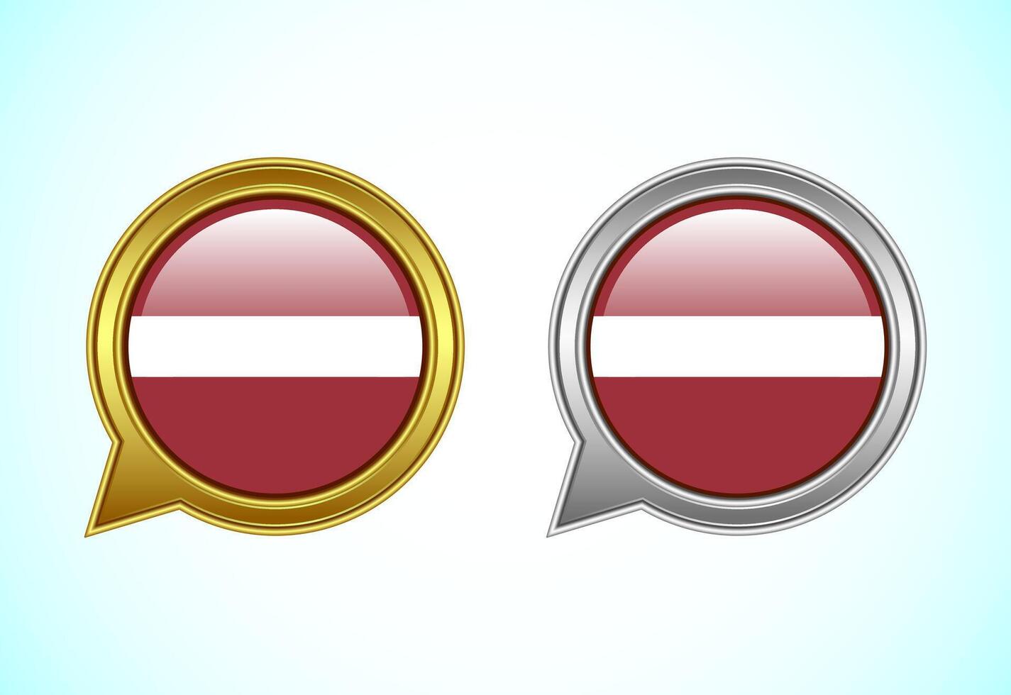 Latvia flag speech bubble. Speaking flag icon in gold and silver color vector