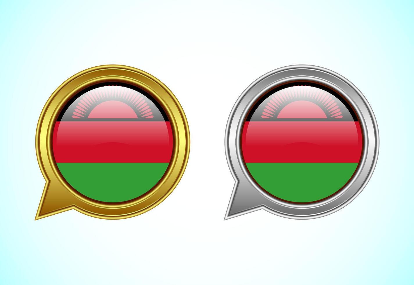 Malawi flag speech bubble. Speaking flag icon in gold and silver color vector