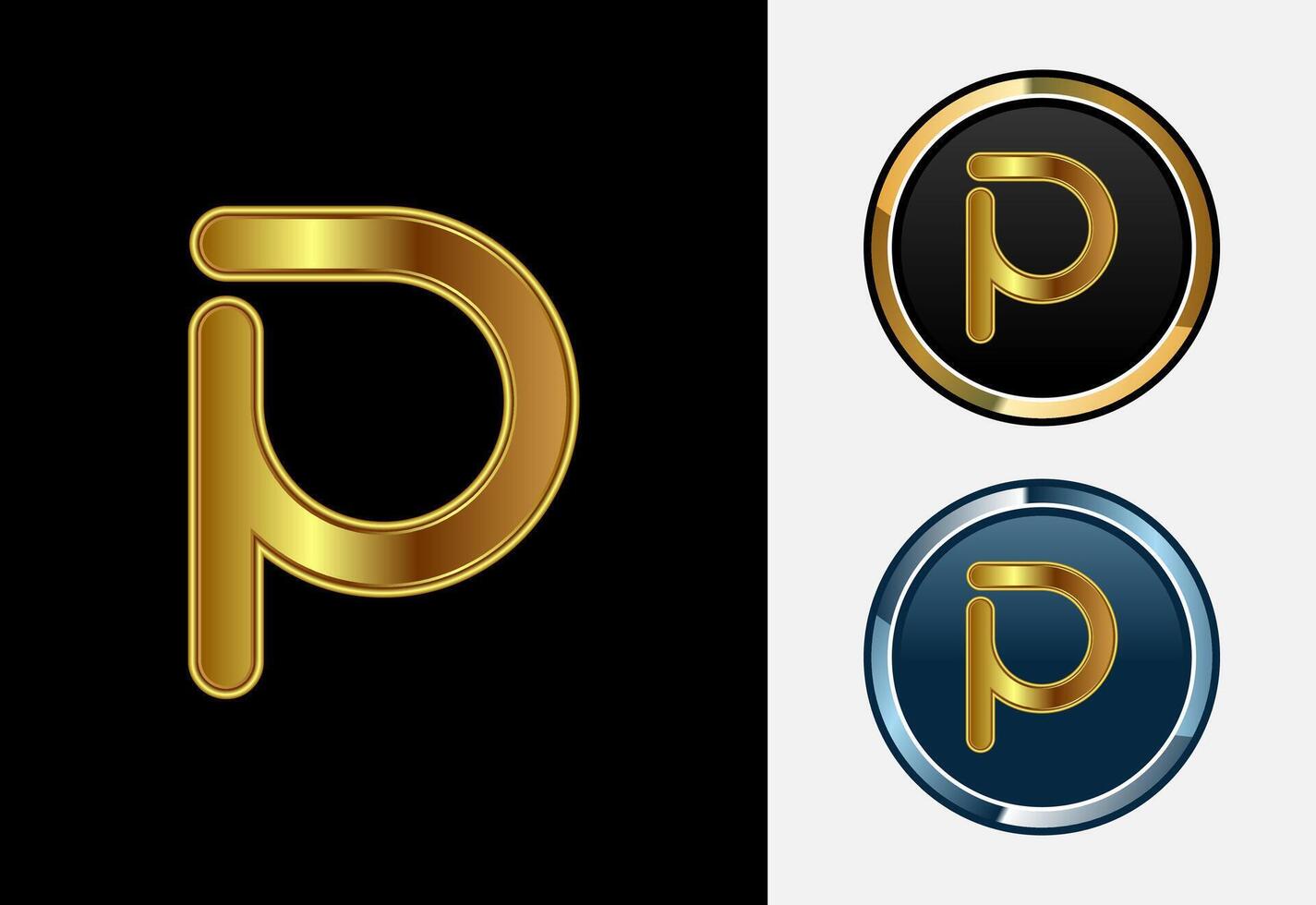 Futuristic alphabet P in gold color style. Graphic alphabet symbol for corporate business identity vector