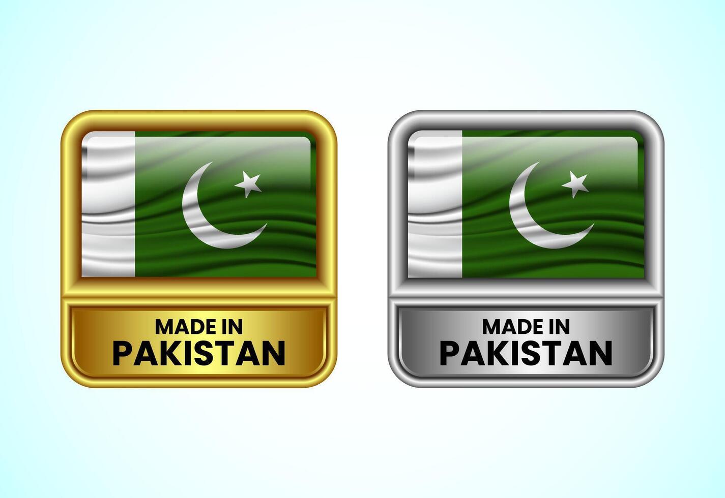 Made in Pakistan label icon in gold and silver color. Flag icon set for business vector