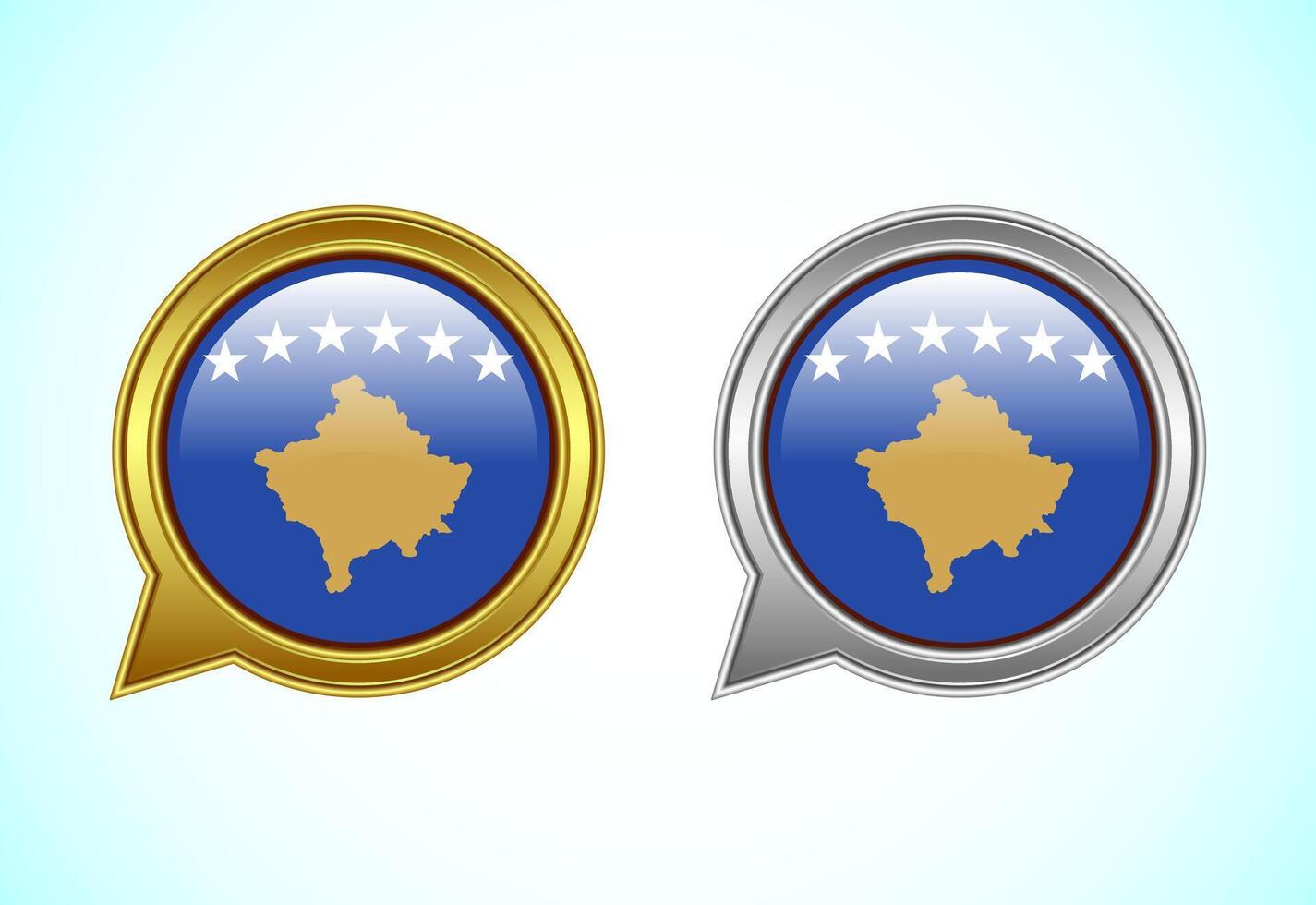 Kosovo flag speech bubble. Speaking flag icon in gold and silver color vector