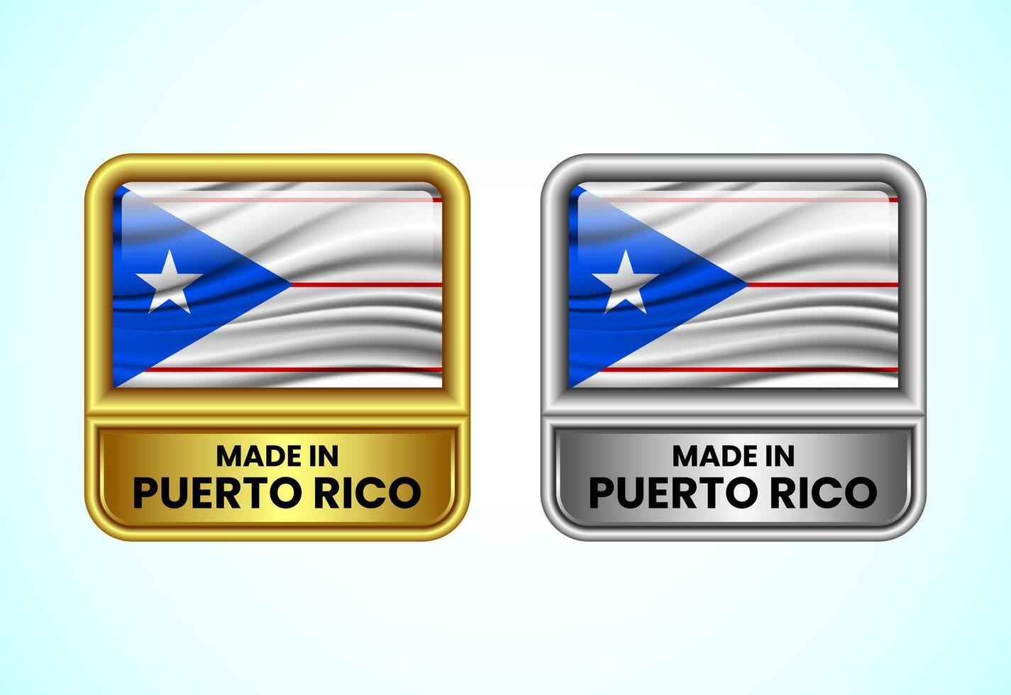 Made in Puerto Rico label icon in gold and silver color. Flag icon set for business vector