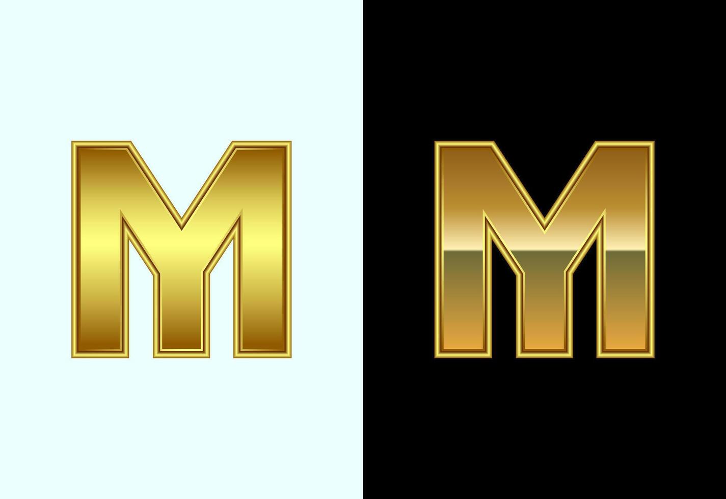 Initial alphabet M in gold color style. Graphic alphabet symbol for corporate business identity vector