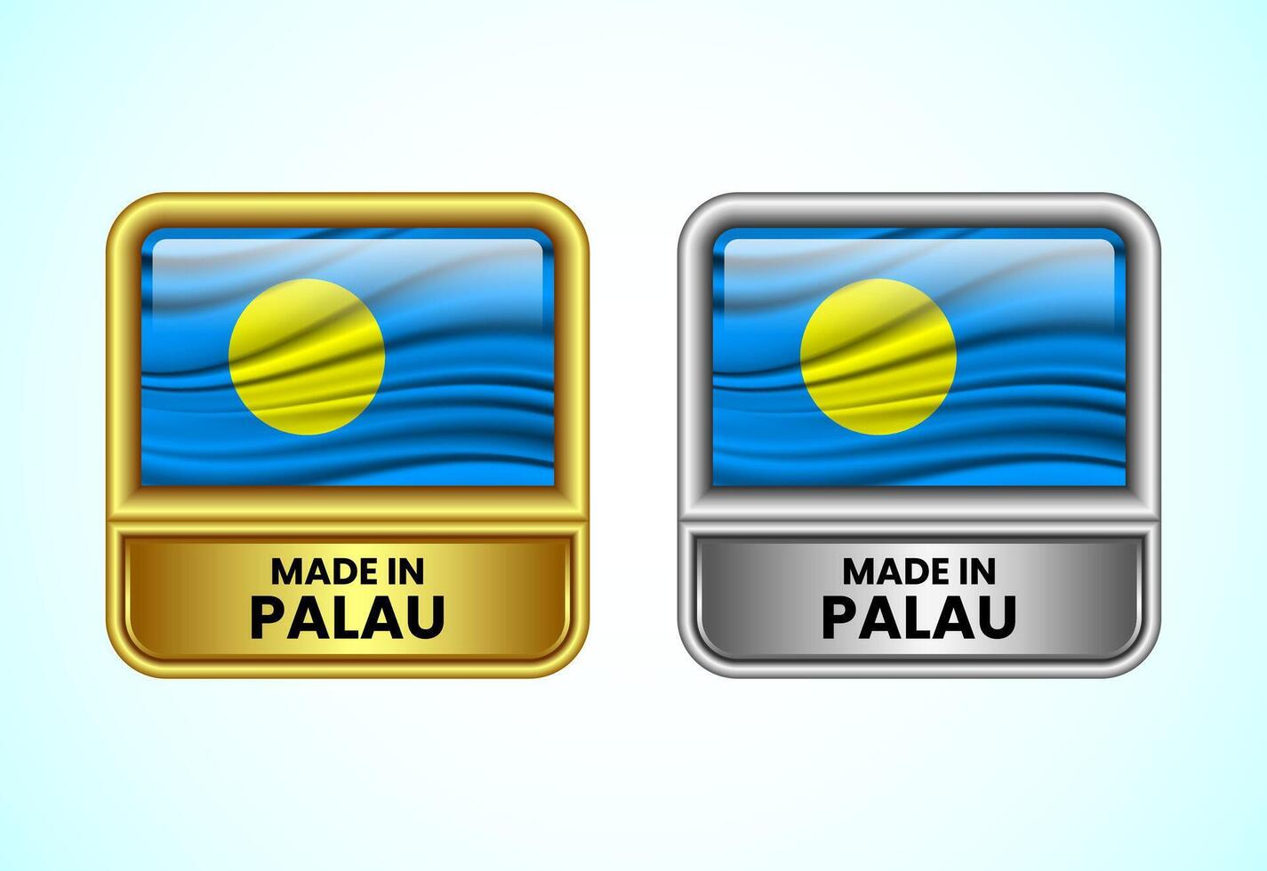 Made in Palau label icon in gold and silver color. Flag icon set for business vector