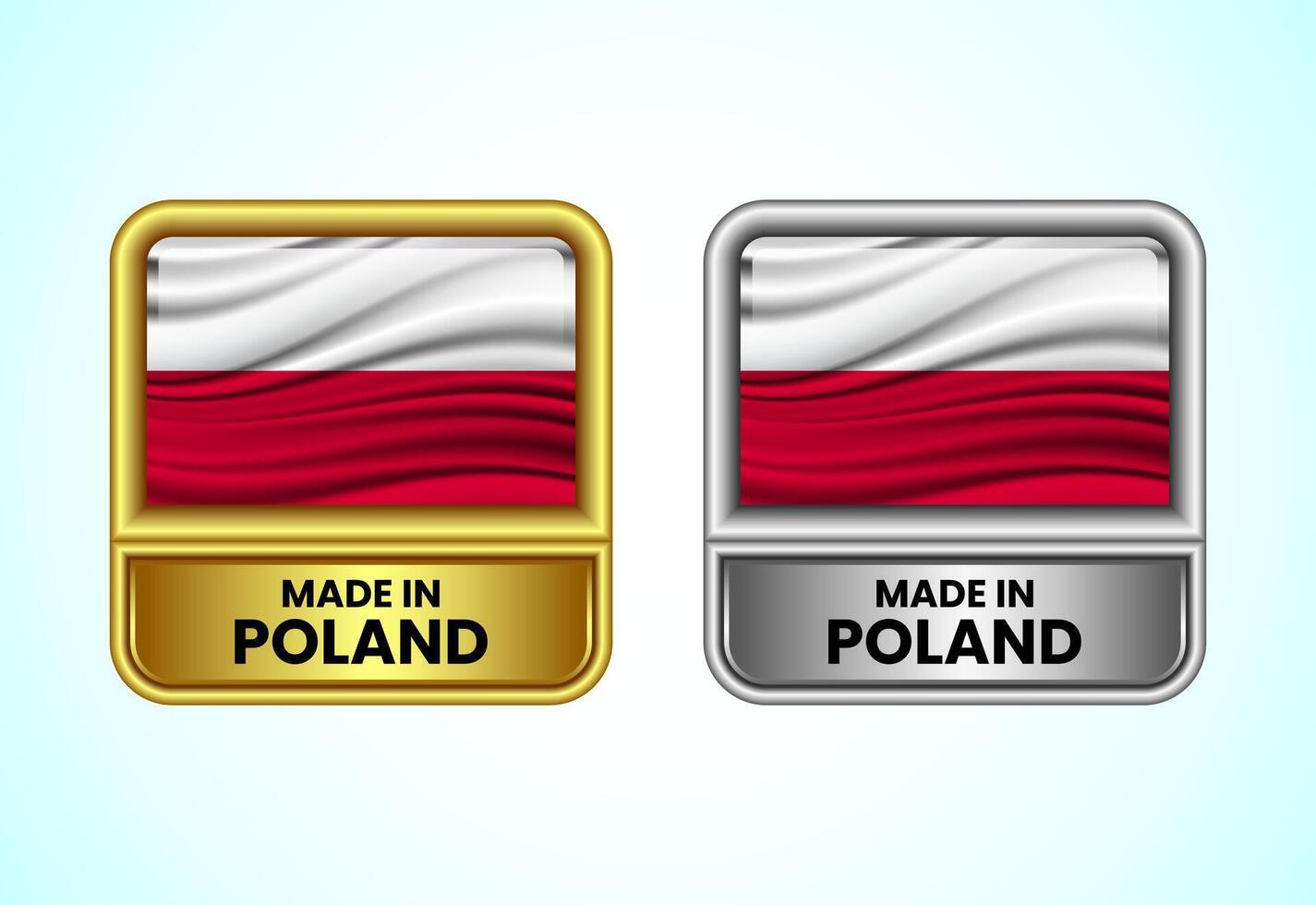Made in Poland label icon in gold and silver color. Flag icon set for business vector
