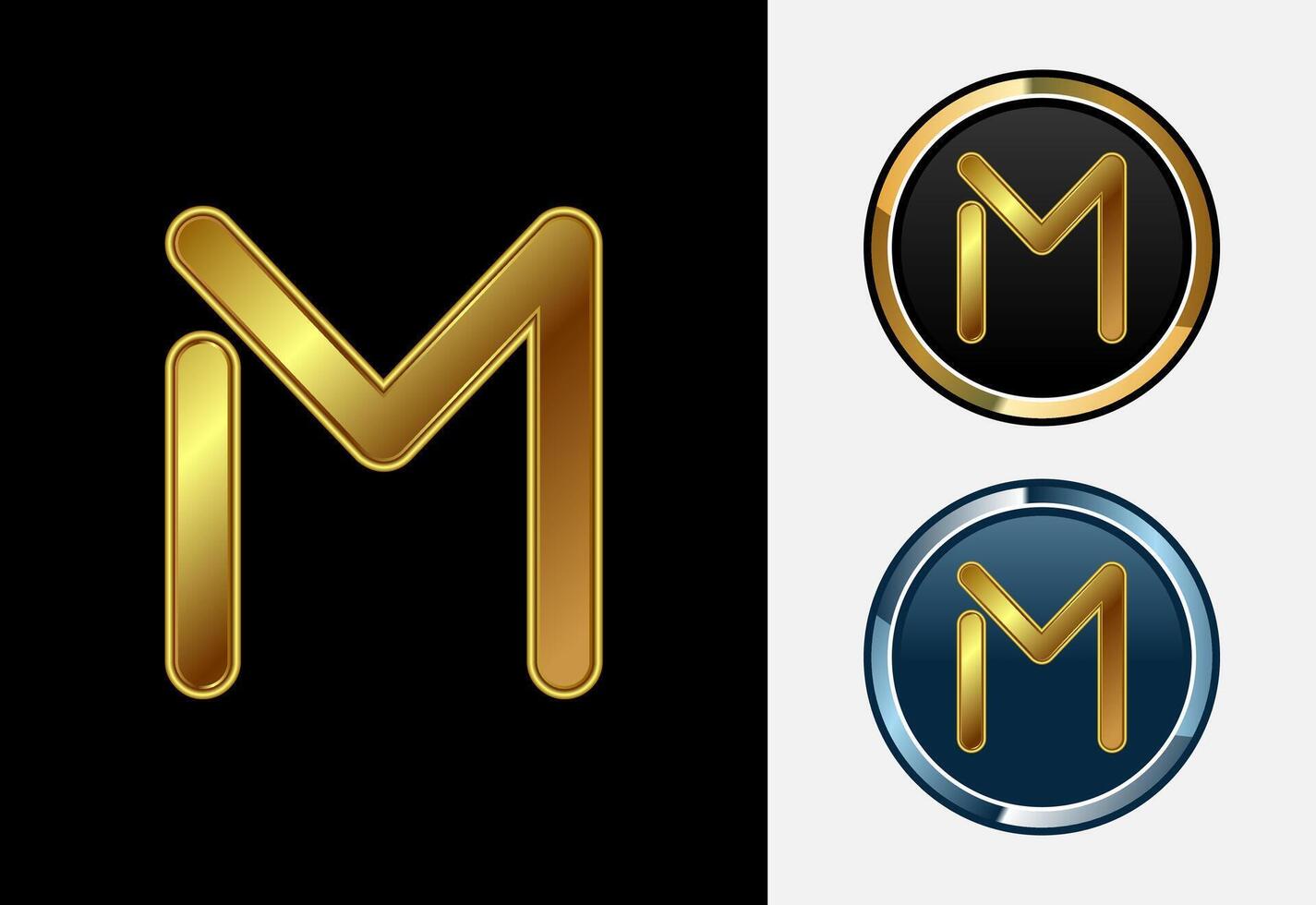 Futuristic alphabet M in gold color style. Graphic alphabet symbol for corporate business identity vector